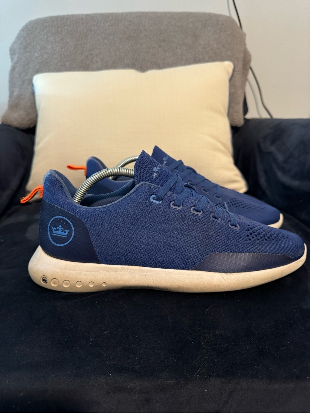 Peter Millar Navy Athletic Knit Sneakers with Orange Heel Tab
